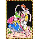 Folk Dancers - Unframed Printed Cloth with Sequin Work