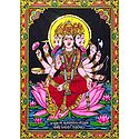 Goddess Gayatri - Consort of Lord Brahma - Print with Sequin Work on Cotton Cloth - Unframed