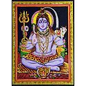 Lord Shiva - Print with Sequin Work on Cotton Cloth - Unframed