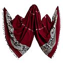 Red Orissa Cotton Stole with Baluchari Peacock Design Pallu