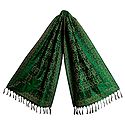 Dark Green Banarasi Tanchoi Stole with Leaf Design 