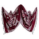 Reversible Maroon and White Woolen Stole with Weaved Floral Design 