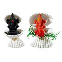 Set of 2 Saffron and Black Ganesha in Shell
