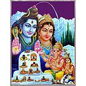 Shiva, Durga, Ganesh and Kartik with Twelve Jyotirlinga - Laminated Poster