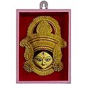 Clay Face of Durga with Paddy Decoration Encased in Glass - Wall Hanging