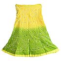 Light Yellow with Light Green Tie and Dye Knee Length Skirt with Sequins