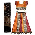 Multicolor Cotton Lehenga and Adjustable Choli with Knotted Back and Elaborate Bead and Sequin Work with Black Dupatta