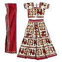 Multicolor Embroidery on Off-White Cotton Lehenga Choli with Red Dupatta and Elaborate Sequin Work