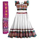Multicolor Embroidery on White Cotton Lehenga Choli with Magenta Dupatta and Elaborate Sequin Work