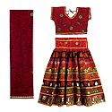 Multicolor Embroidery on Red Cotton Lehenga Choli with Dupatta