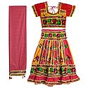 Multicolor Embroidery on Red Printed Cotton Lehenga Choli with Dupatta and Elaborate Sequin Work