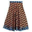 Yellow Paisley Print on Black Cotton Long Skirt with Cyan Blue Border