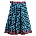 Blue Paisley Print on Black Cotton Long Skirt with Red Border