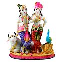 Krishna, Balaram with Cow - Marble Dust Statue