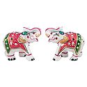Set of 2 Decorative Elephants - Marble Statue