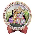 Radha Krishna Painting on Marble Plate - Showpiece