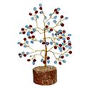 Red and Blue Stone Chips Wire Tree on Wood Base
