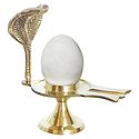 White Stone Shiva Linga on Brass Stand with Snake