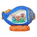 Jagannath, Balaram, Subhadra in a Blue Conch