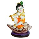 Makhan Chor Krishna Sitting on Conch