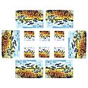 Set of Six Dining Table Mats and Coasters with Flying Birds on a Field Print 