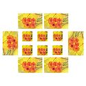 Set of 6 Dining Table Mats and Coasters with Flower  Print 