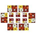 Set of 6 Dining Table Mats and Coasters with Flower  Print 