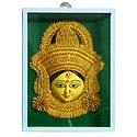 Clay Durga Face Decorated with Paddy - Encased in Glass - Wall Hanging
