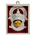 Clay Durga Face Decorated with Sholapith - Encased in Glass - Wall Hanging