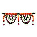 Yellow,Purple and Green Cloth Flower Door Toran - Decorative Door Hanging