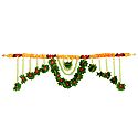 Red, Saffron and Green Cloth Flower Door Toran with Synthetic Jasmine- (Decorative Door Hanging)