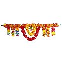 Yellow and Red Cloth Flower Door Toran - Decorative Door Hanging