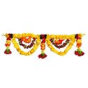 Yellow and Red Cloth Flower Door Toran - Decorative Door Hanging