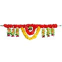 Yellow, Red and Green Cloth Flower Door Toran - Decorative Door Hanging