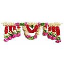 Off-White, Red, Pink and Green Cloth Flower Door Toran - (Decorative Door Hanging)