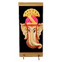 Wooden Key Rack with Two Hooks and Terracotta Ganesha Figurine - Wall Hanging