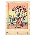 Crushed Real Gemstone Painted Ragini on Wooden Key Rack with Three Hooks - Wall Hanging