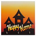 Happy Home on Wooden Key Rack with Three Hooks - Wall Hanging
