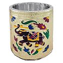 Wood Pen Stand Wrapped with Colorful Embossed Metal Foil