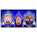 Wooden Faces of Jagannath, Balaram and Subhadra on Hardboard - Wall Hanging