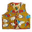 Block Print on Light Yellow Sleeveless Ladies Reversible Waistcoat Jacket