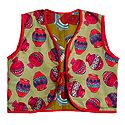 Block Print on Light Yellow Sleeveless Ladies Reversible Waistcoat Jacket