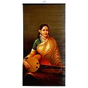 Veena Vadini - Ravi Varma Painting on Bamboo Strands - Wall Hanging