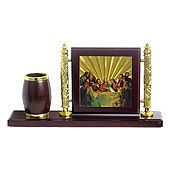 Wooden Pen Stand with Last Supper Photo