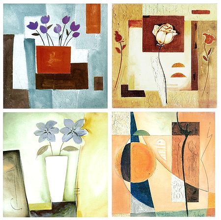 Set of 4 Flowers and Abstract Posters