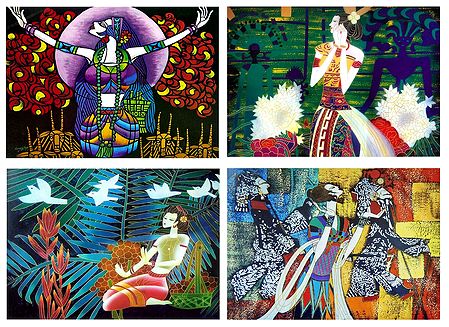 Set of 4 Multicolor Abstract Posters