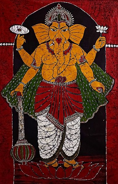 Ganesha - God of Prosperity - Batik Painting on Cloth - Unframed