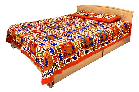 Multicolor Cotton Double Bedspread with 2 Pillow Cover