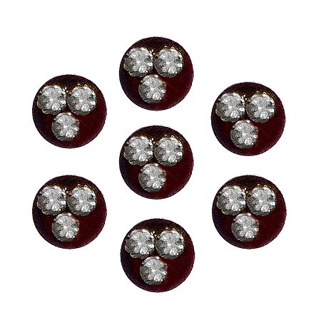 7 Maroon Round Bindis with White Stone