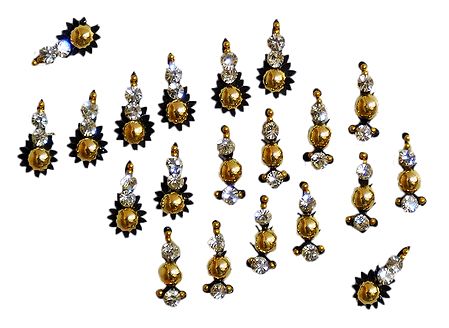 20 Golden Bindis with White Stone